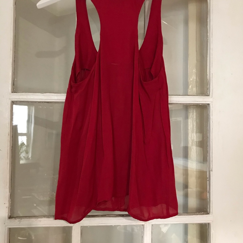 Madison Marcus Red ❤️ Ruffle Silk Racerback Top - Picture 2 of 5